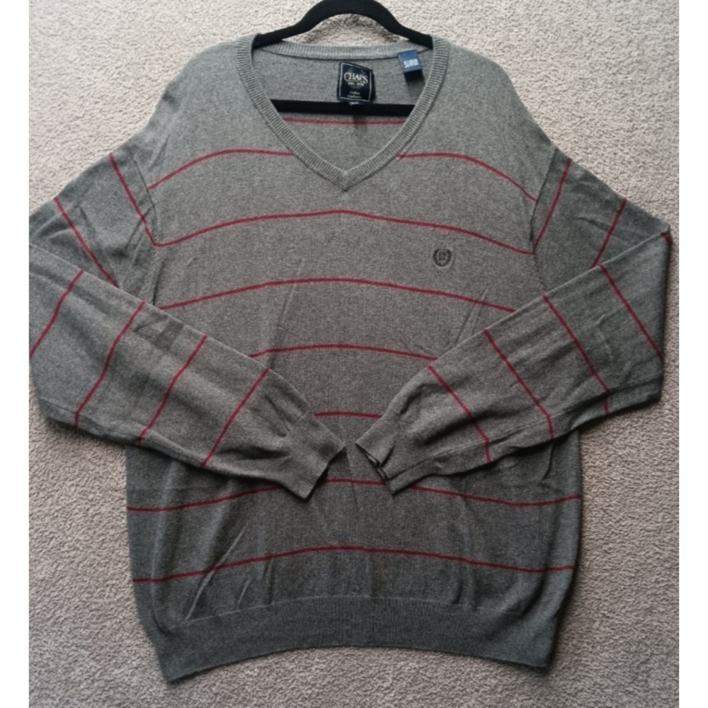 Y2K Chaps Gray Striped Knit Sweater XXL Cotton Cashmere Retro Minimalist